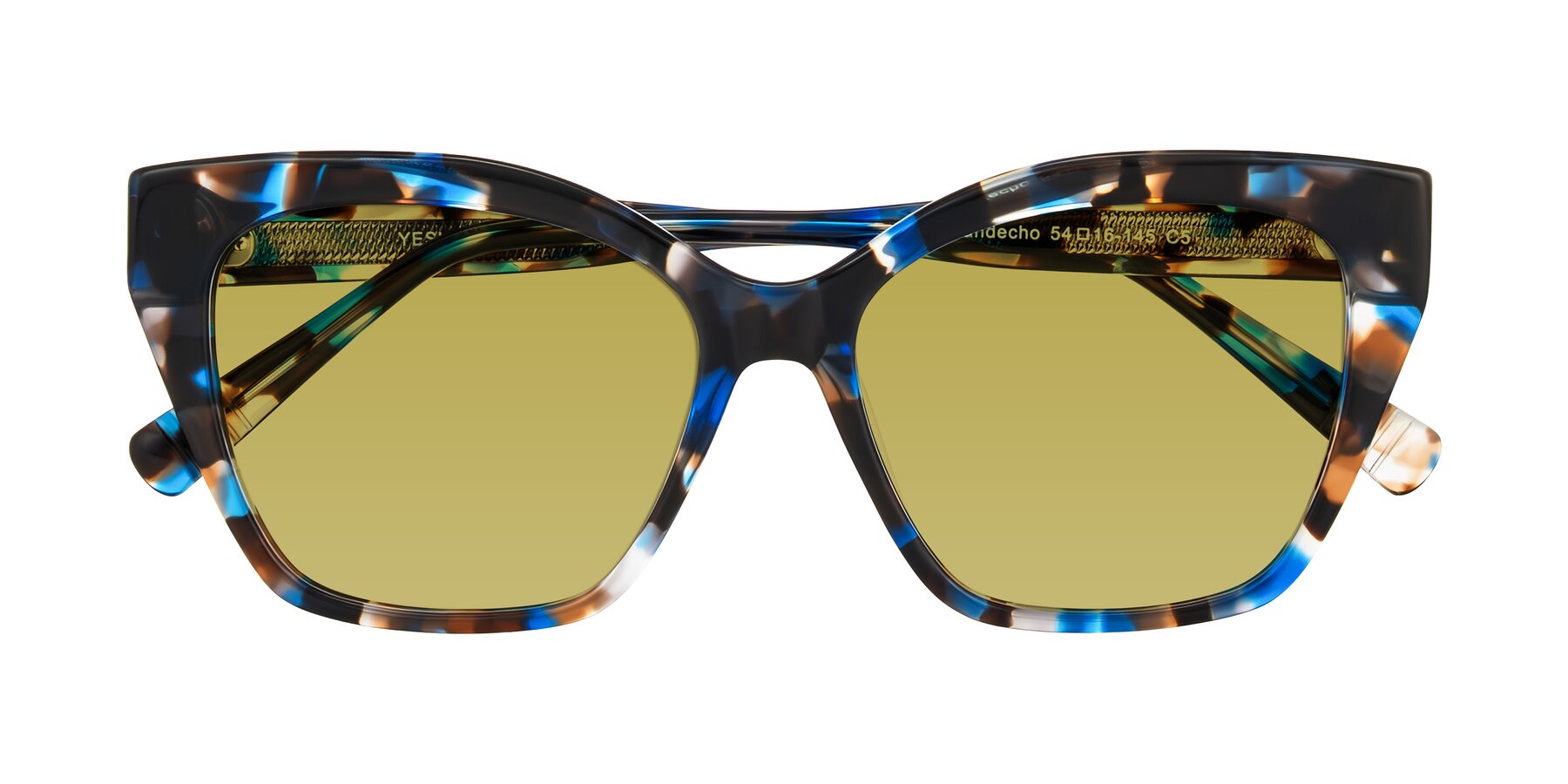 Folded Front of Landecho in Blue Tortoise with Champagne Tinted Lenses