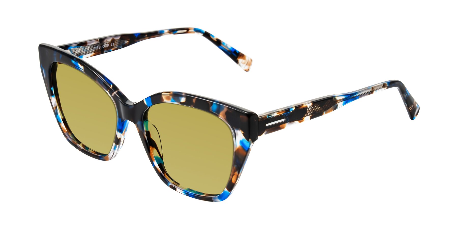 Angle of Landecho in Blue Tortoise with Champagne Tinted Lenses