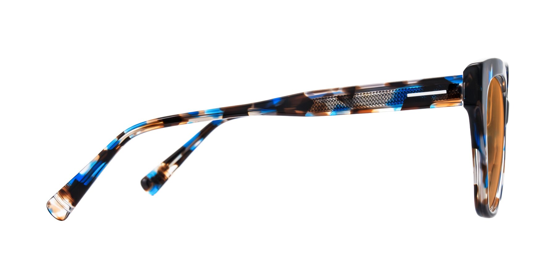 Side of Landecho in Blue Tortoise with Orange Tinted Lenses