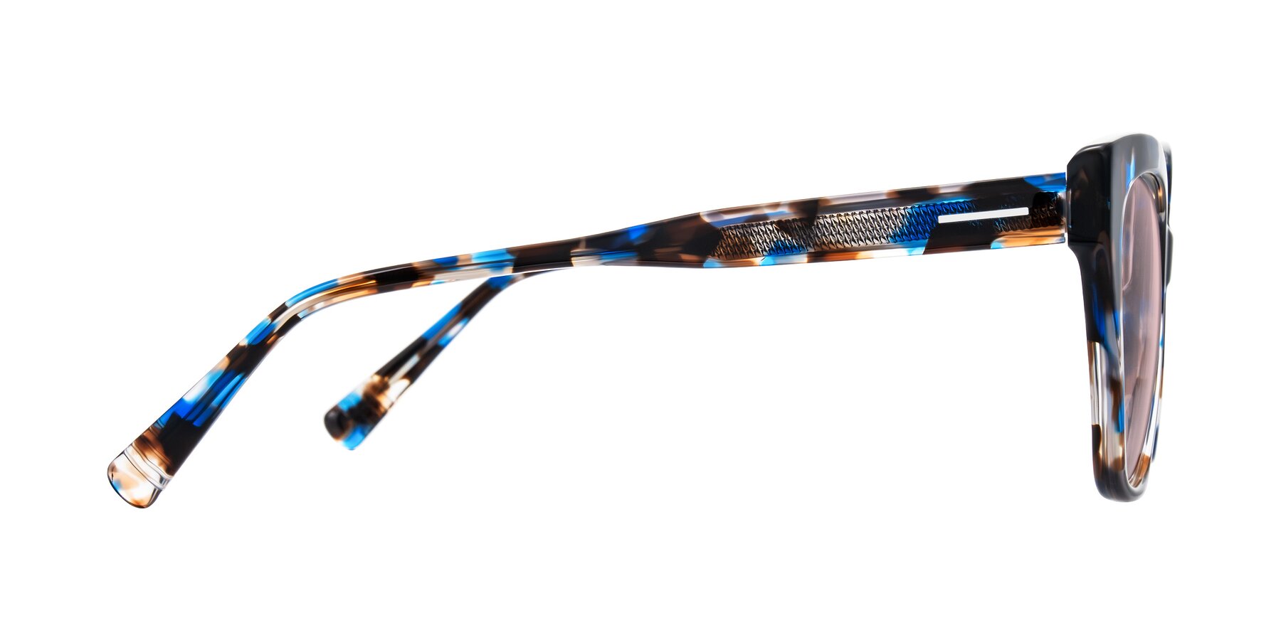 Side of Landecho in Blue Tortoise with Light Garnet Tinted Lenses