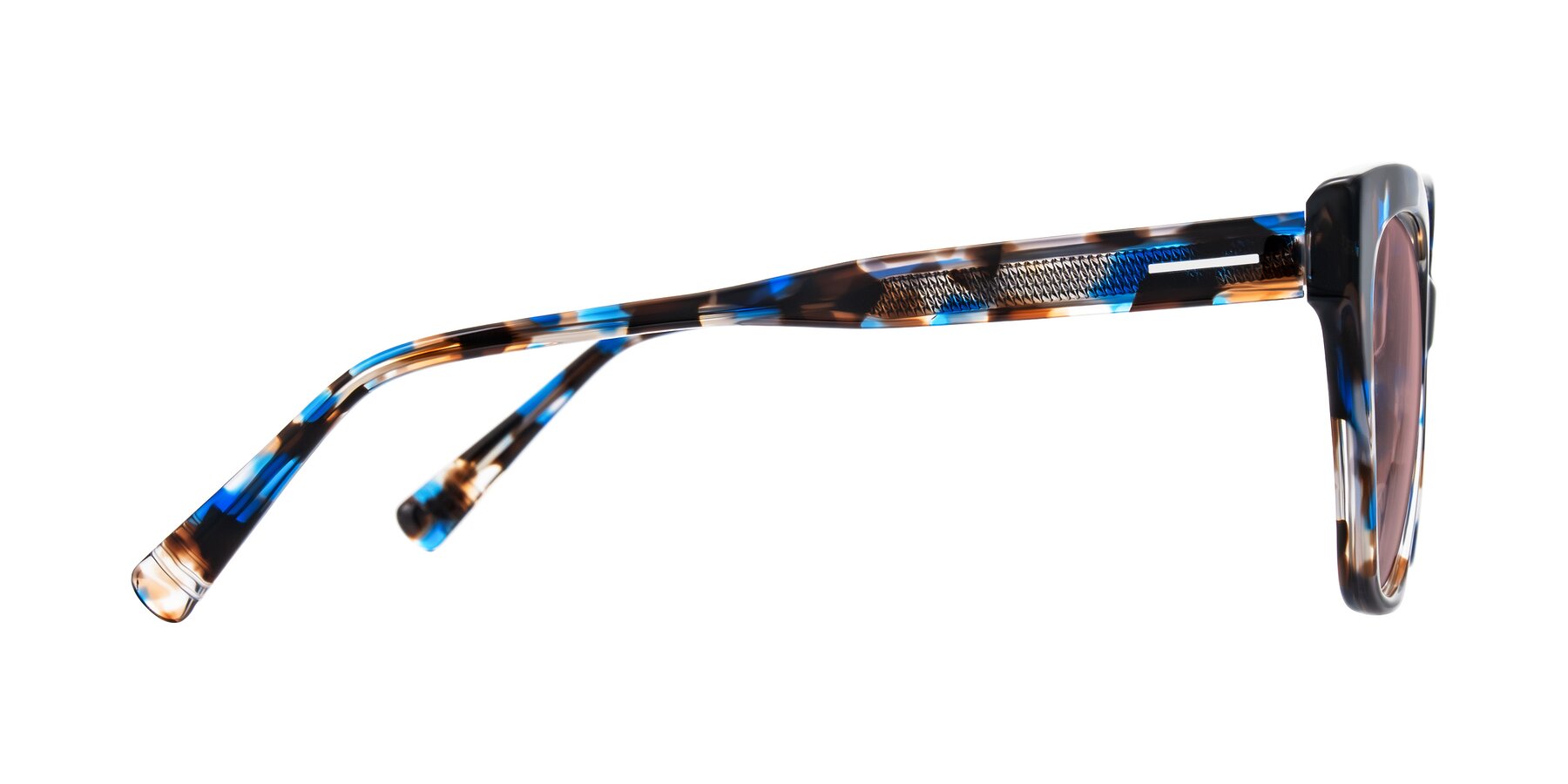 Side of Landecho in Blue Tortoise with Medium Garnet Tinted Lenses