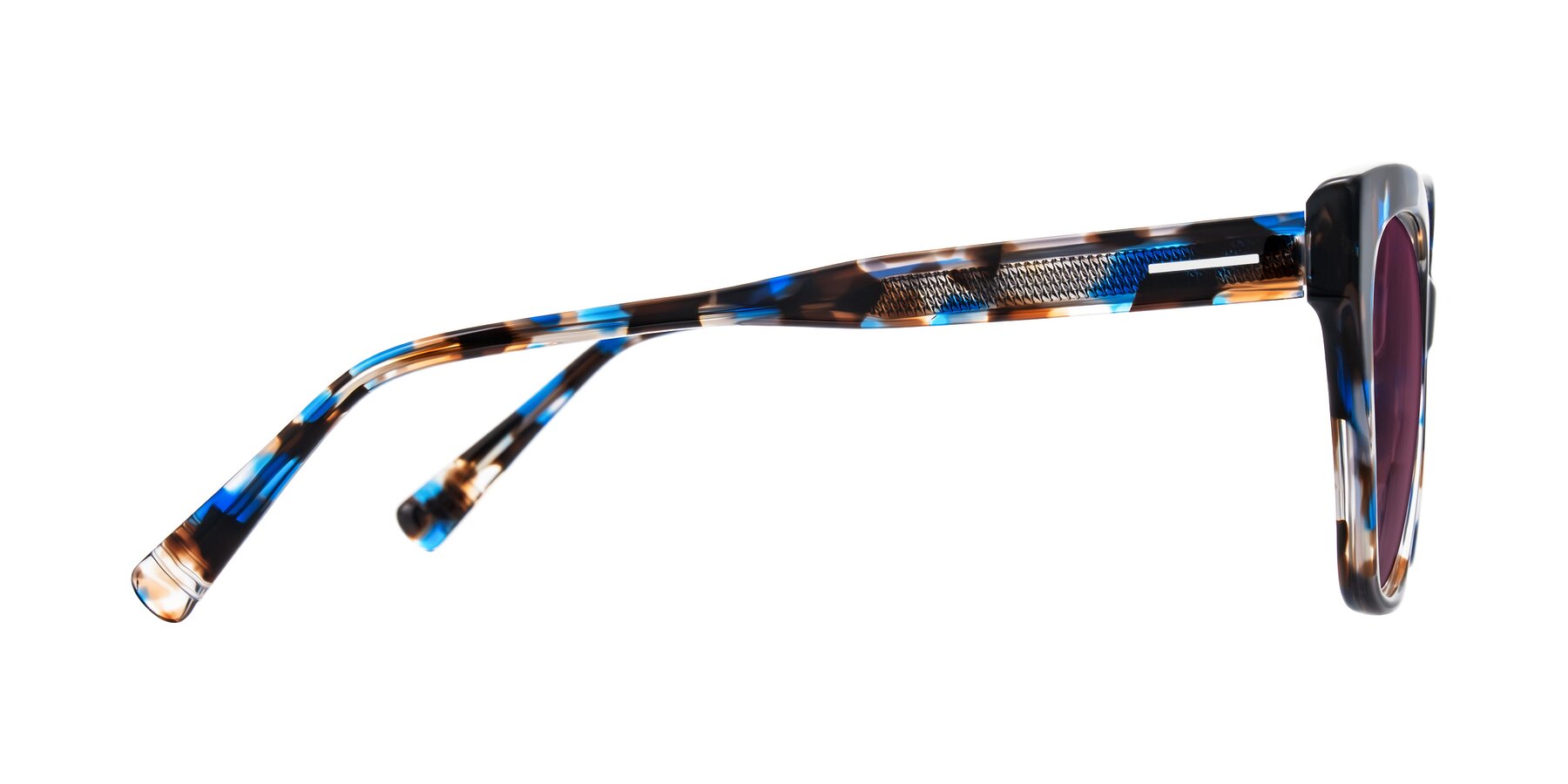 Side of Landecho in Blue Tortoise with Wine Tinted Lenses