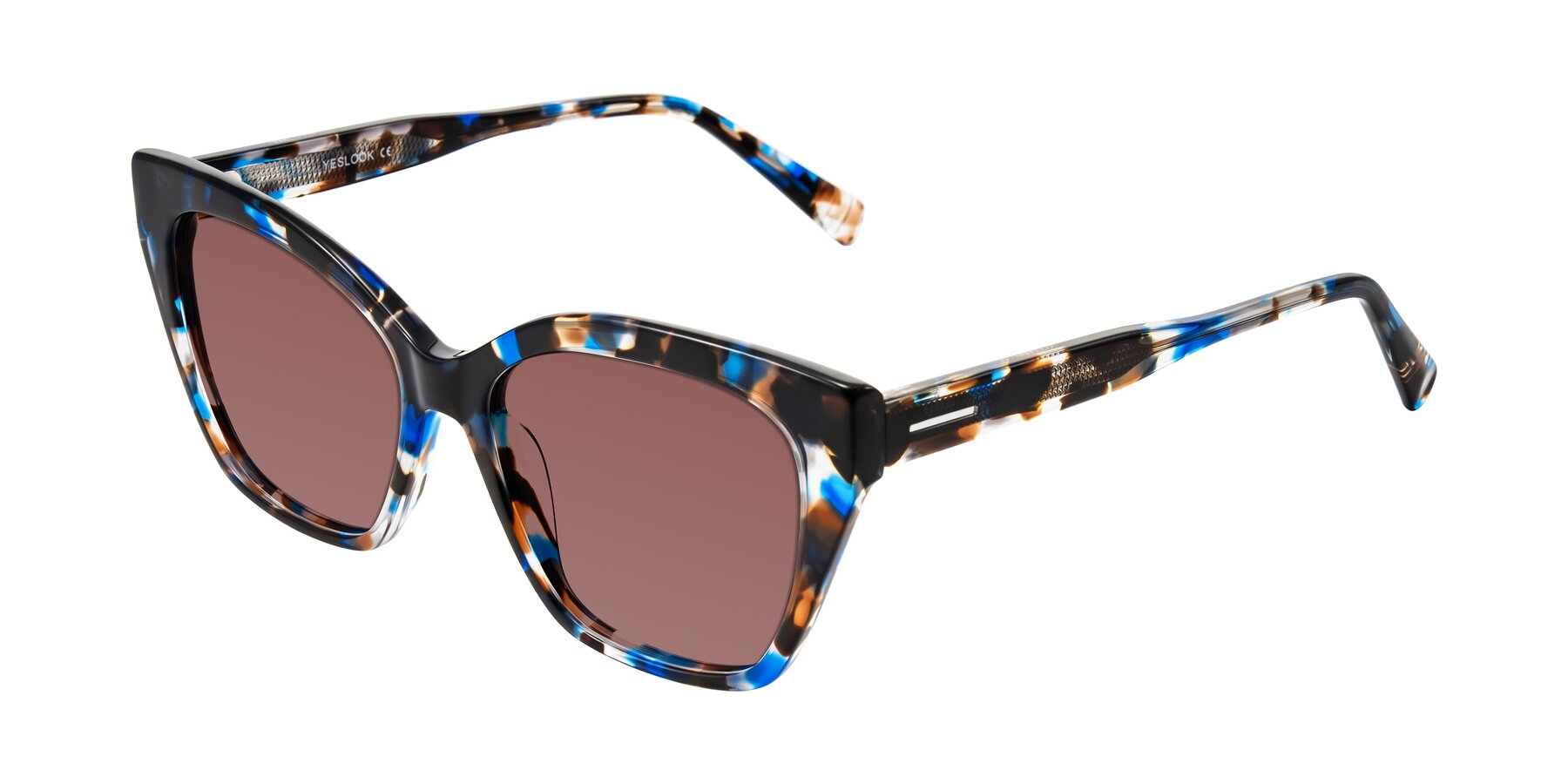 Angle of Landecho in Blue Tortoise with Garnet Tinted Lenses