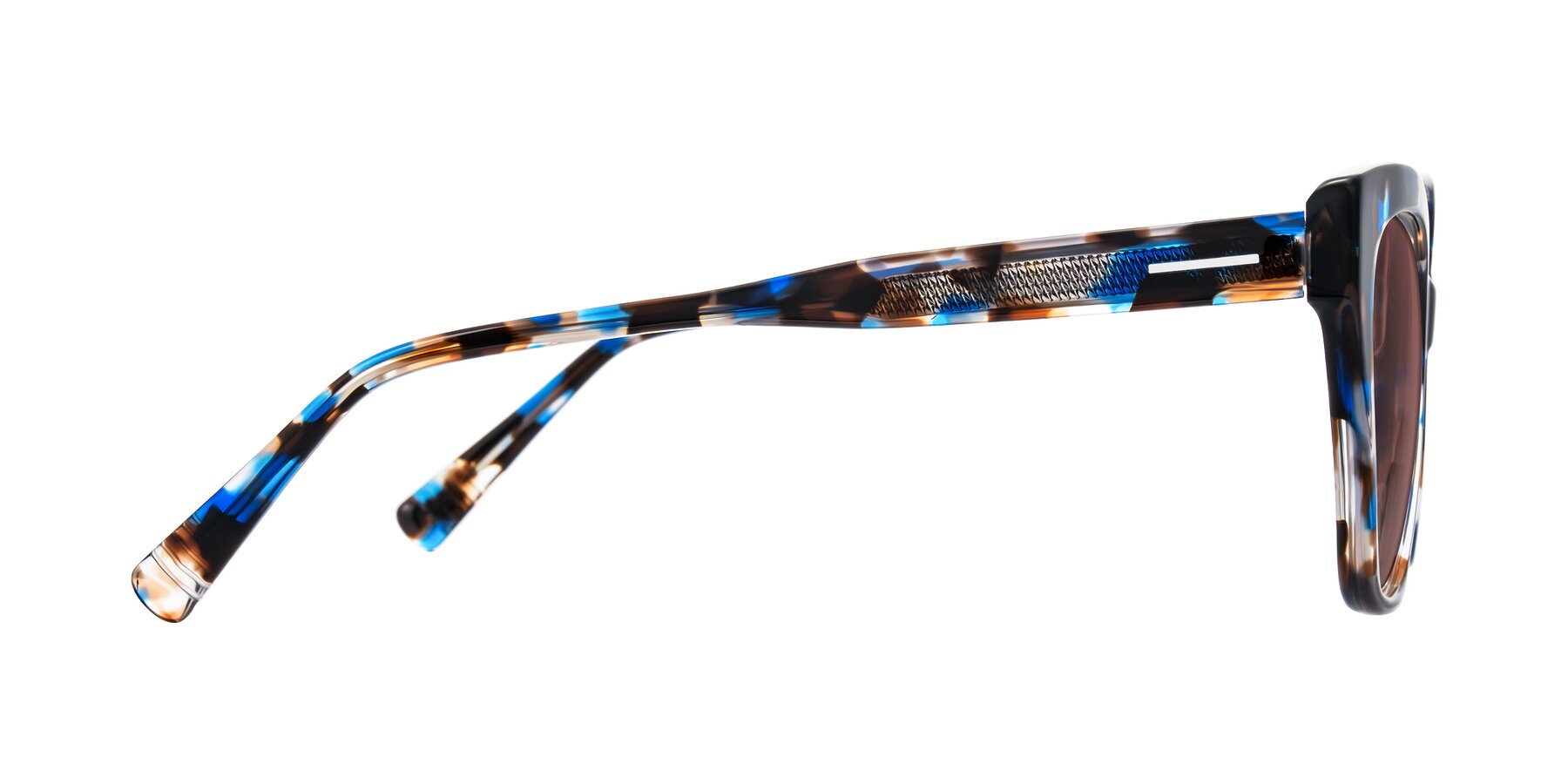Side of Landecho in Blue Tortoise with Garnet Tinted Lenses