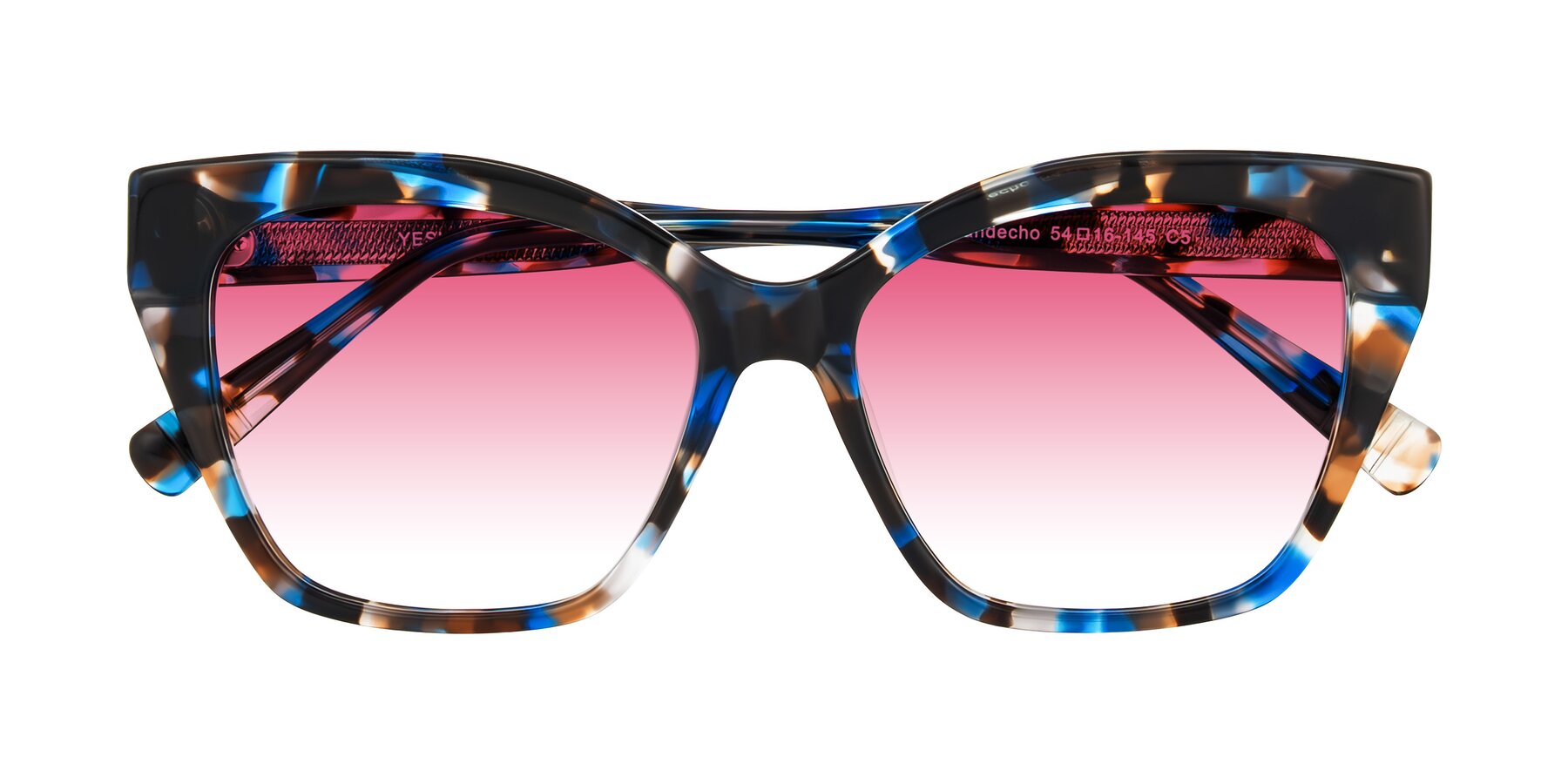 Folded Front of Landecho in Blue Tortoise with Pink Gradient Lenses