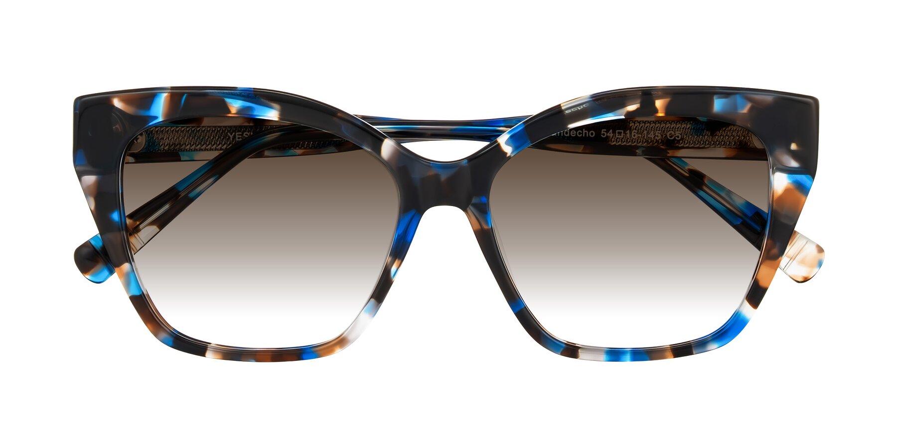 Folded Front of Landecho in Blue Tortoise with Brown Gradient Lenses