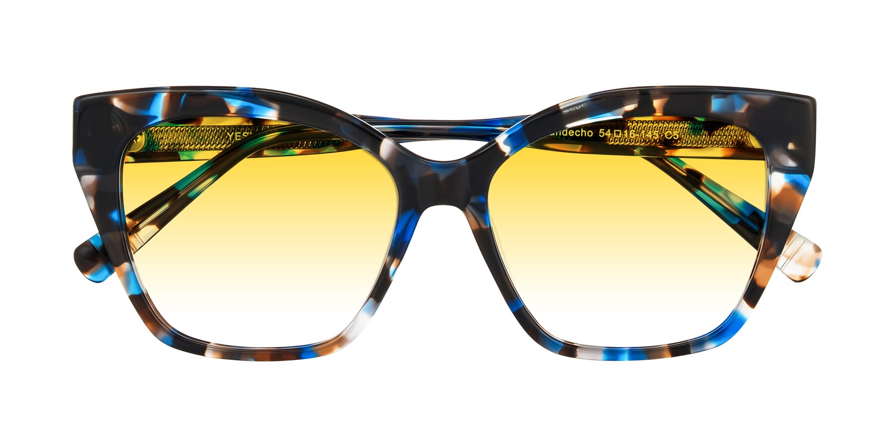 Folded Front of Landecho in Blue Tortoise with Yellow Gradient Lenses