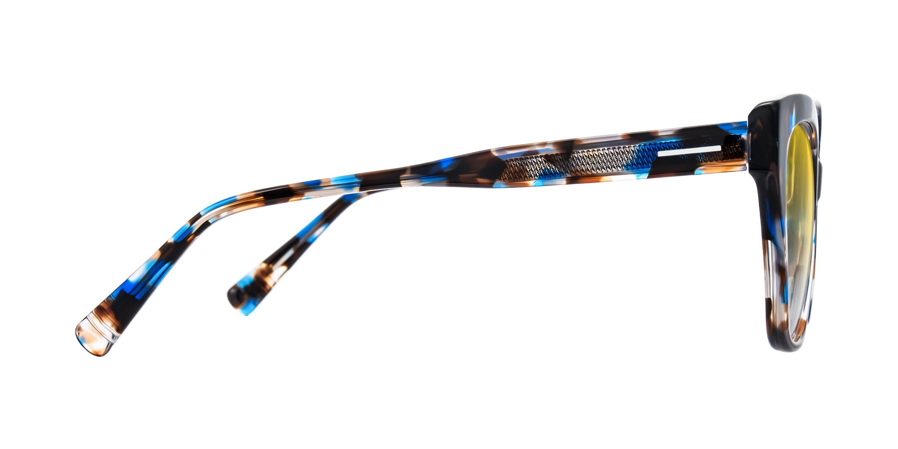 Side of Landecho in Blue Tortoise with Yellow Gradient Lenses