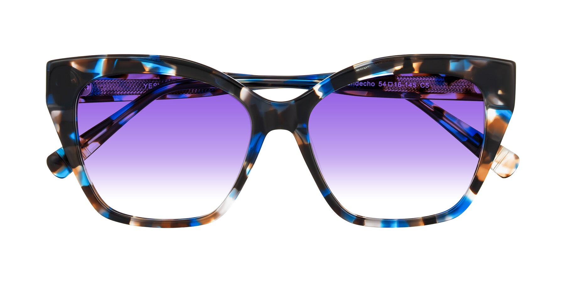 Folded Front of Landecho in Blue Tortoise with Purple Gradient Lenses