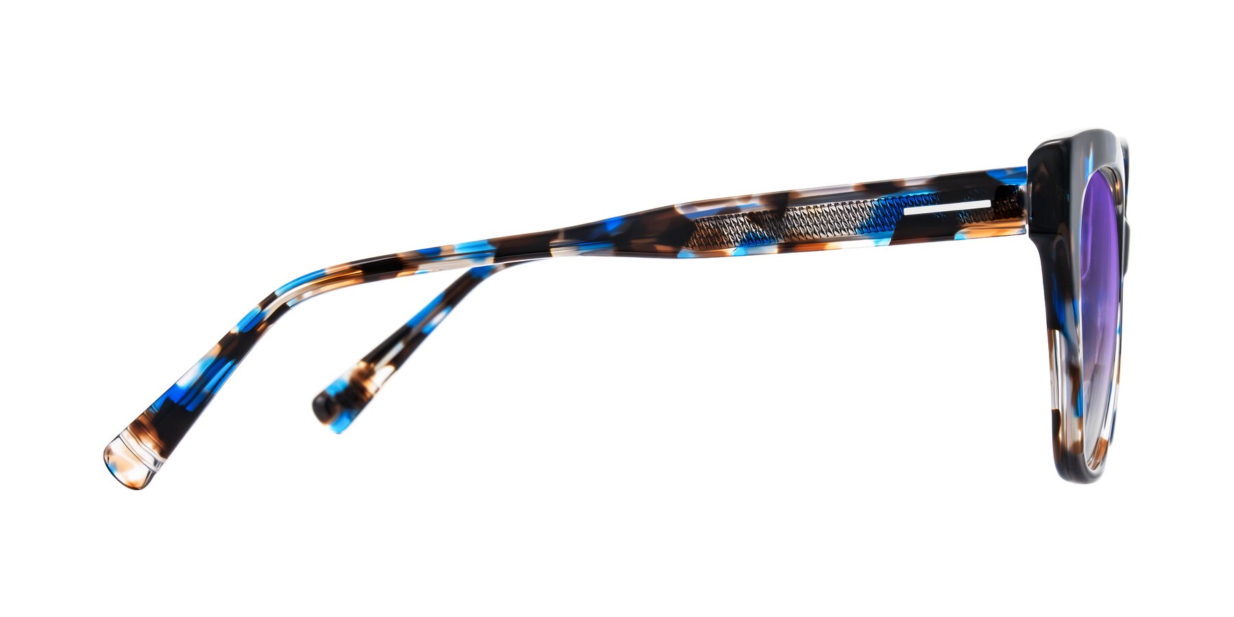 Side of Landecho in Blue Tortoise with Purple Gradient Lenses