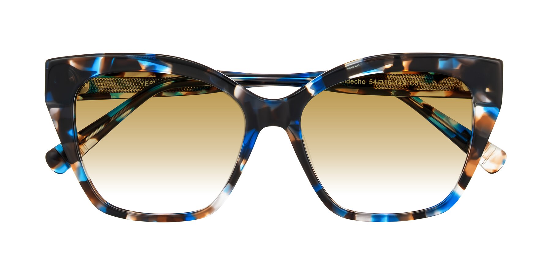 Folded Front of Landecho in Blue Tortoise with Champagne Gradient Lenses