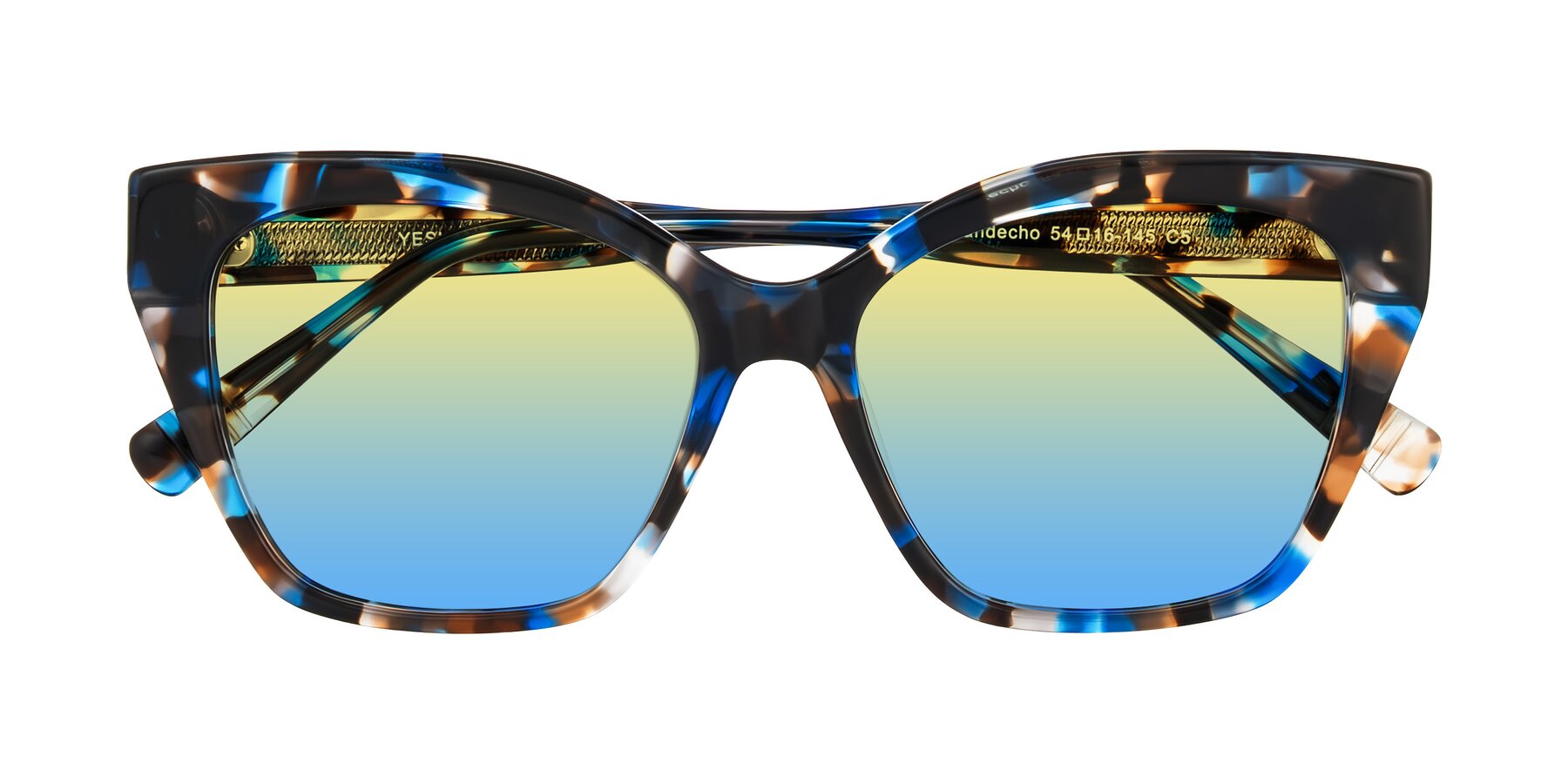 Folded Front of Landecho in Blue Tortoise with Yellow / Blue Gradient Lenses