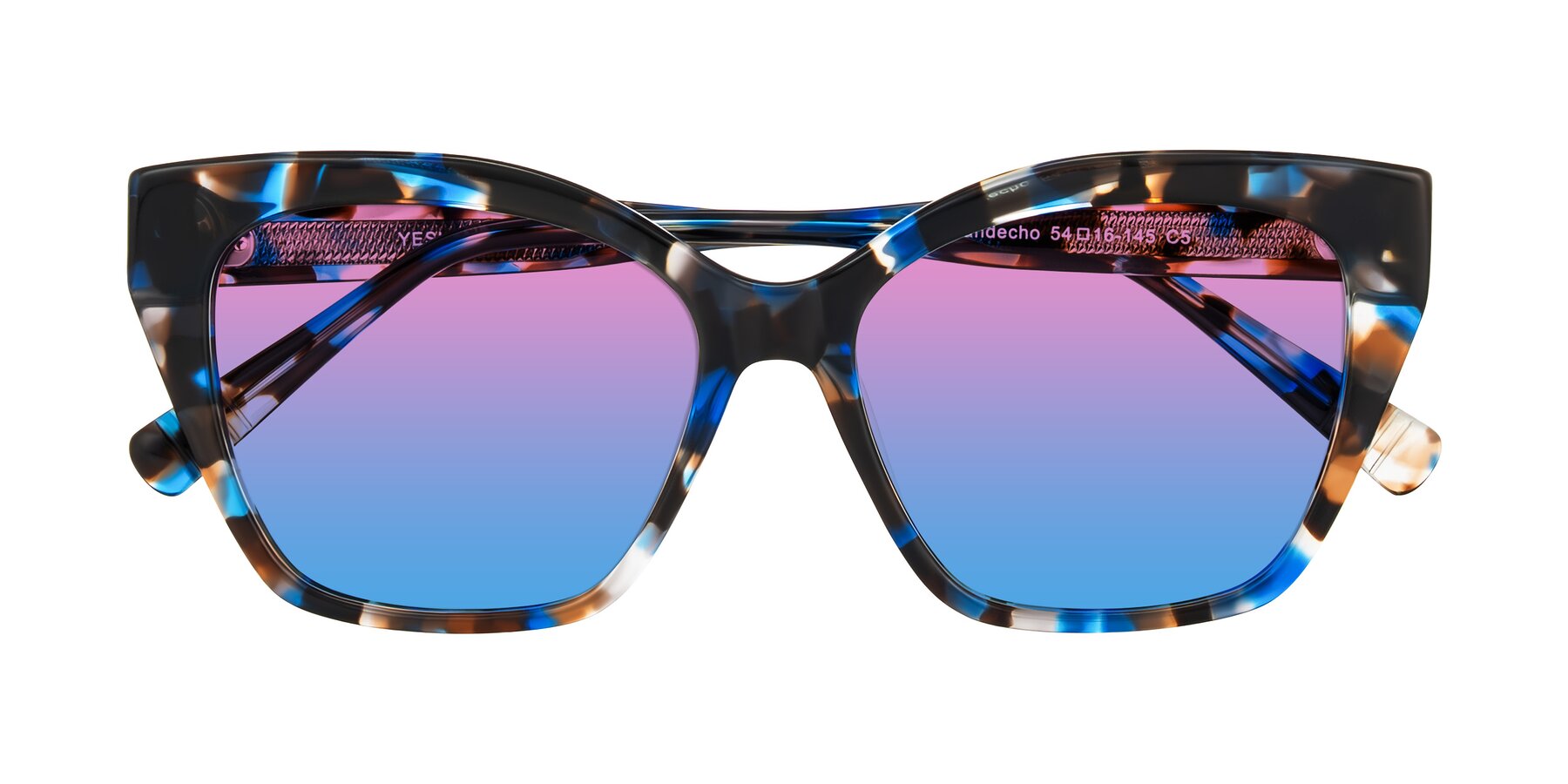 Folded Front of Landecho in Blue Tortoise with Pink / Blue Gradient Lenses