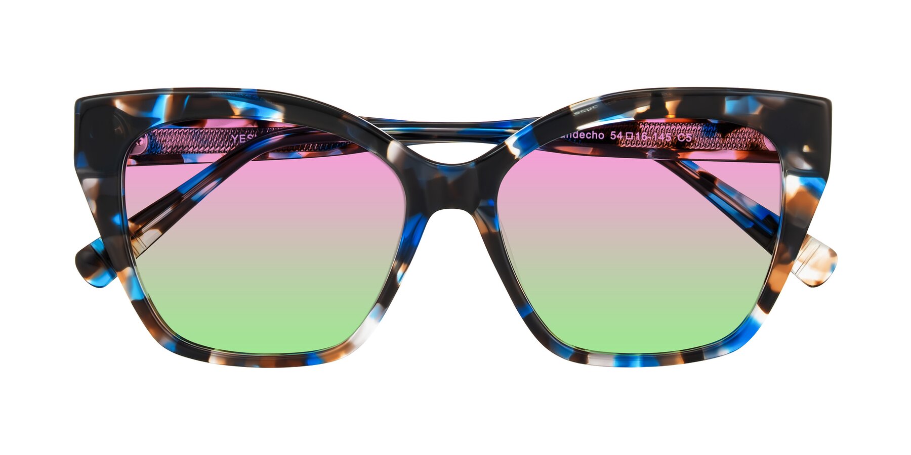 Folded Front of Landecho in Blue Tortoise with Pink / Green Gradient Lenses