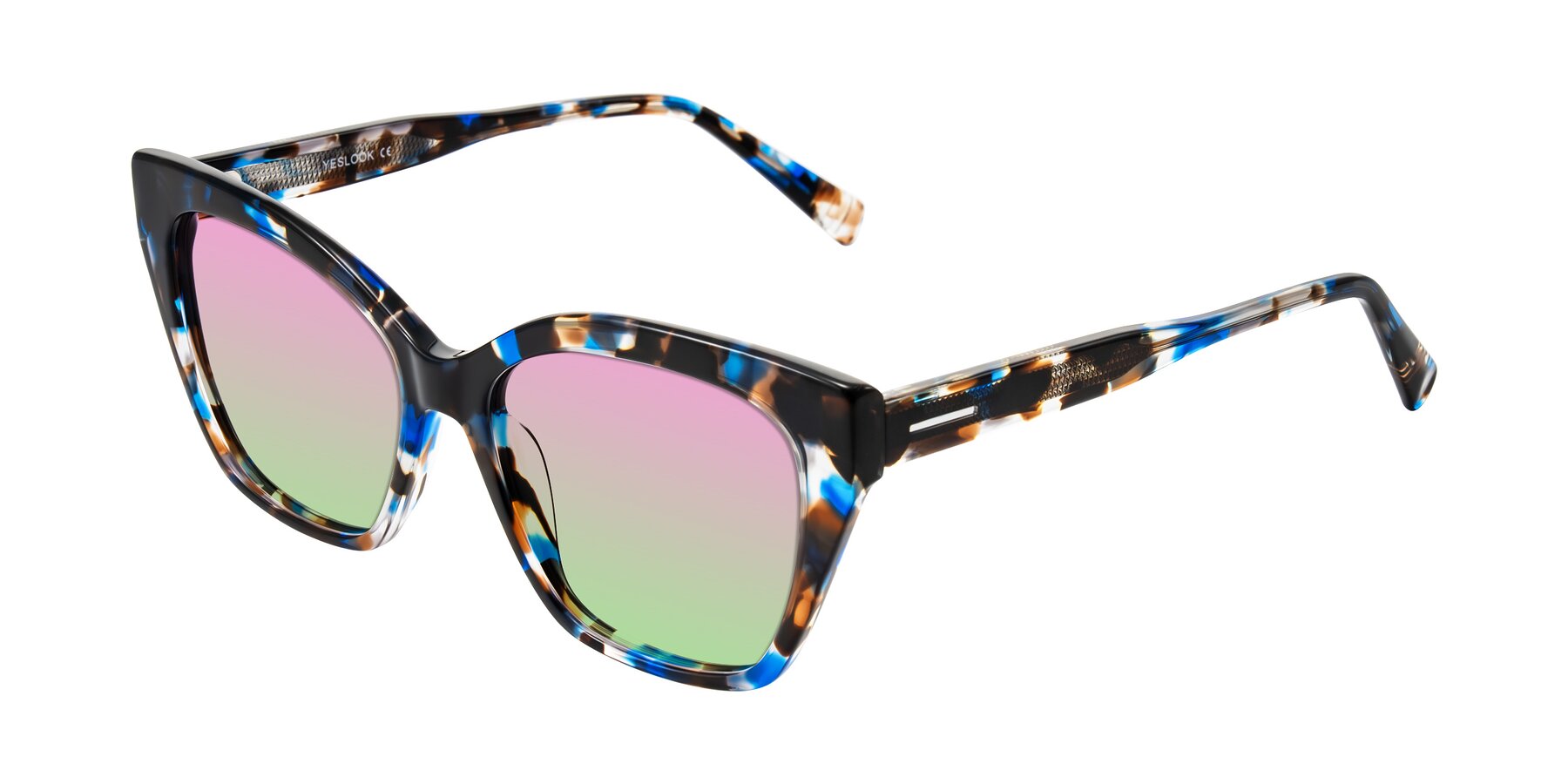 Angle of Landecho in Blue Tortoise with Pink / Green Gradient Lenses