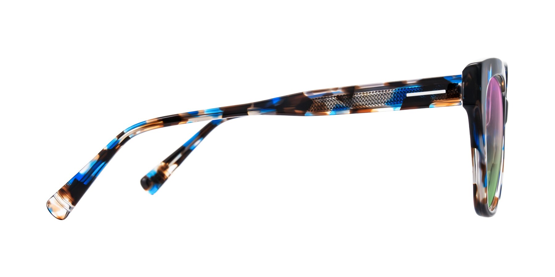 Side of Landecho in Blue Tortoise with Pink / Green Gradient Lenses