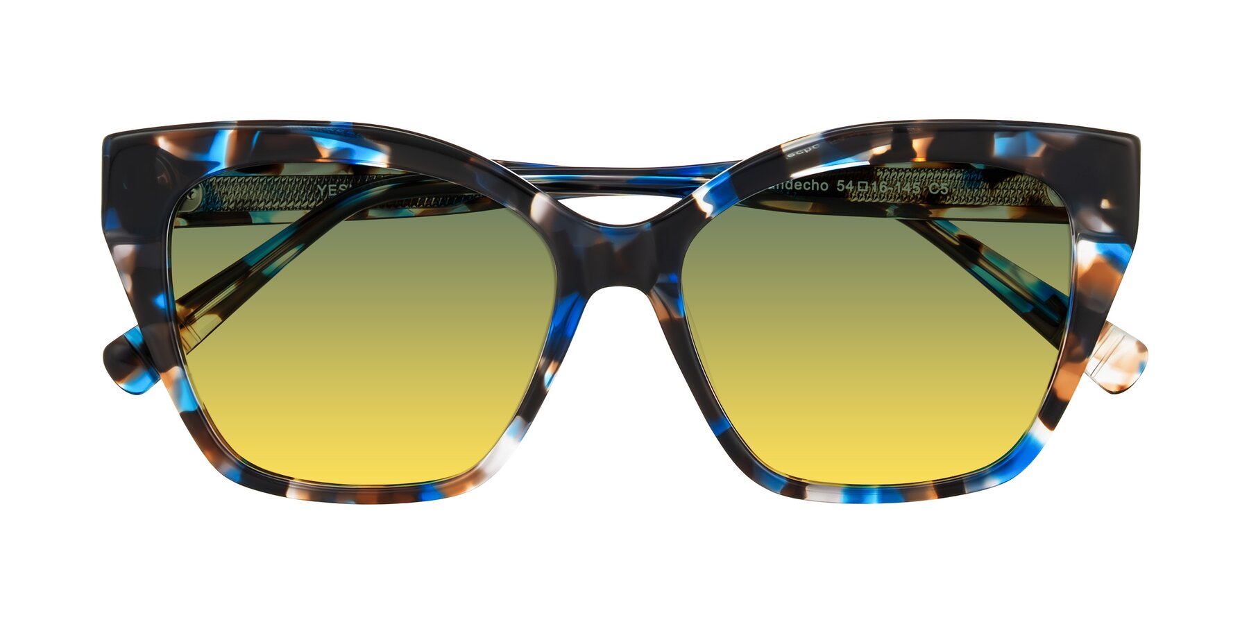 Folded Front of Landecho in Blue Tortoise with Green / Yellow Gradient Lenses