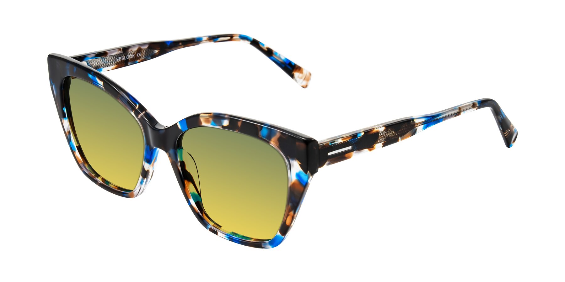 Angle of Landecho in Blue Tortoise with Green / Yellow Gradient Lenses