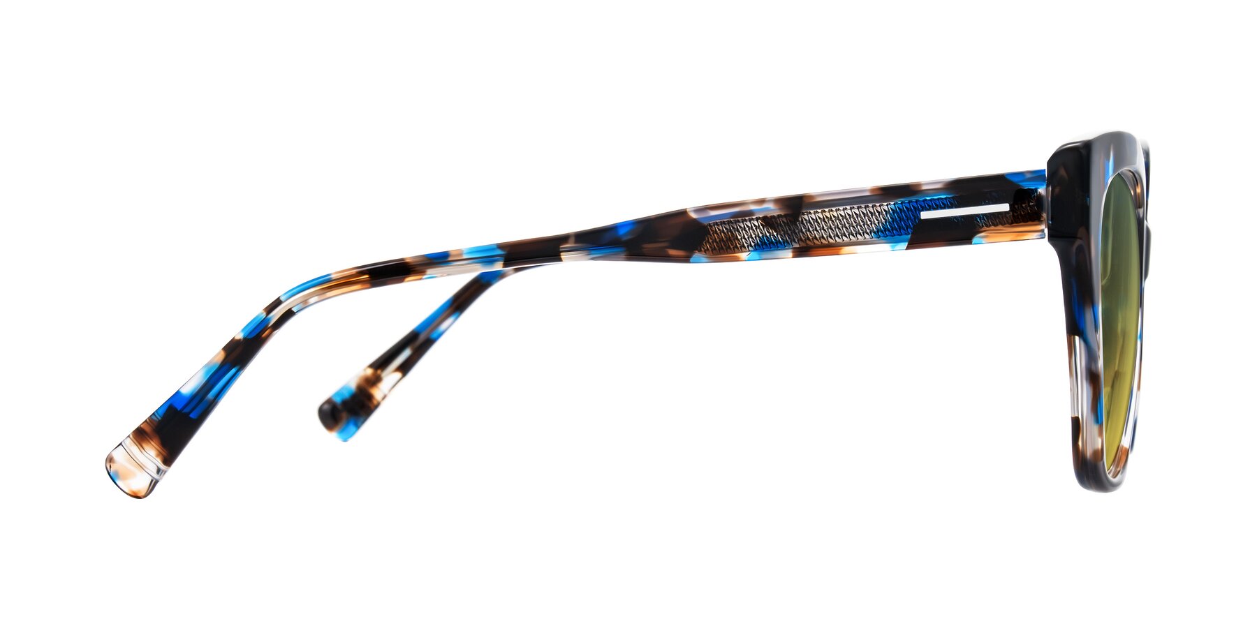 Side of Landecho in Blue Tortoise with Green / Yellow Gradient Lenses