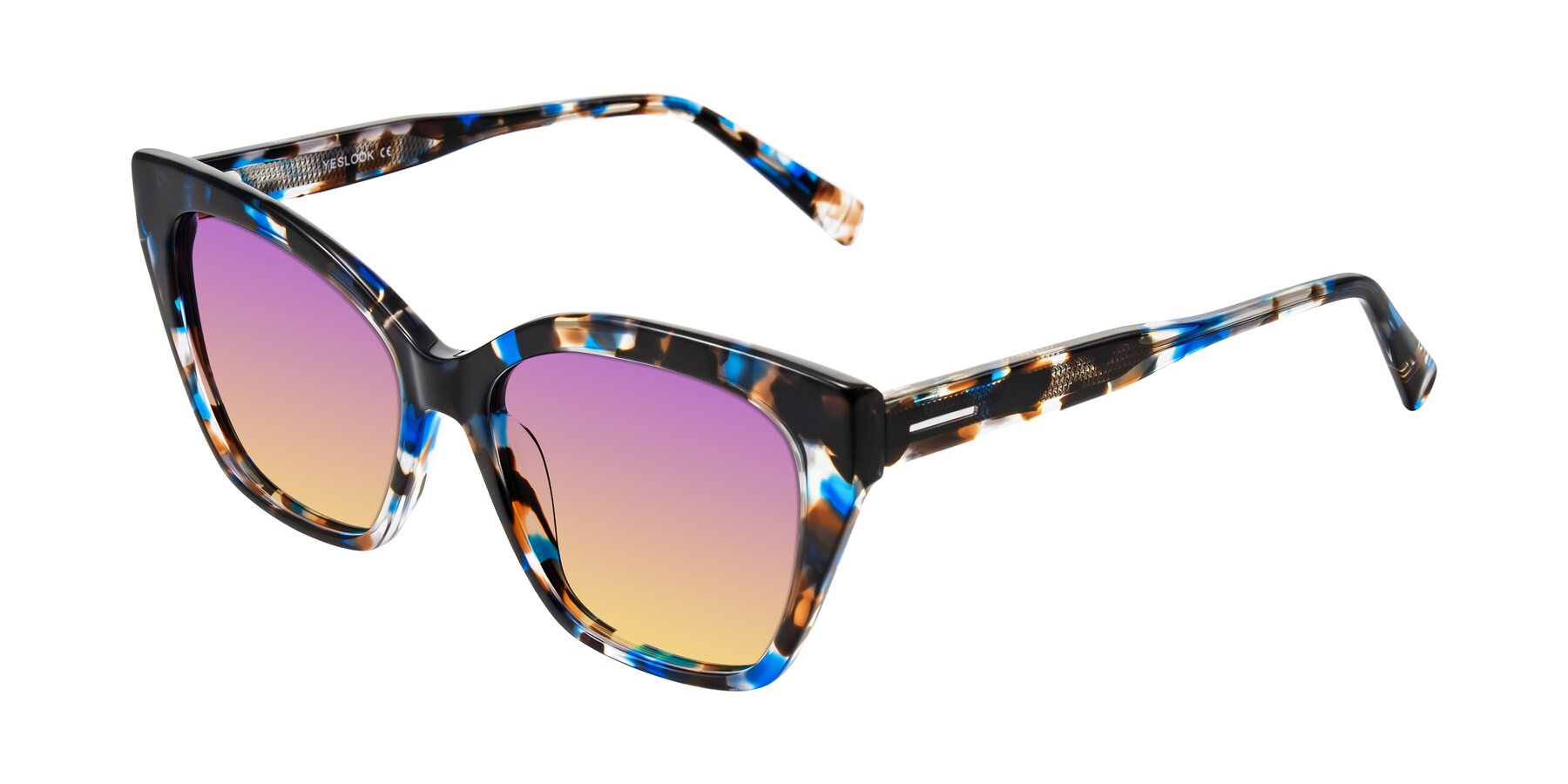 Angle of Landecho in Blue Tortoise with Purple / Yellow Gradient Lenses