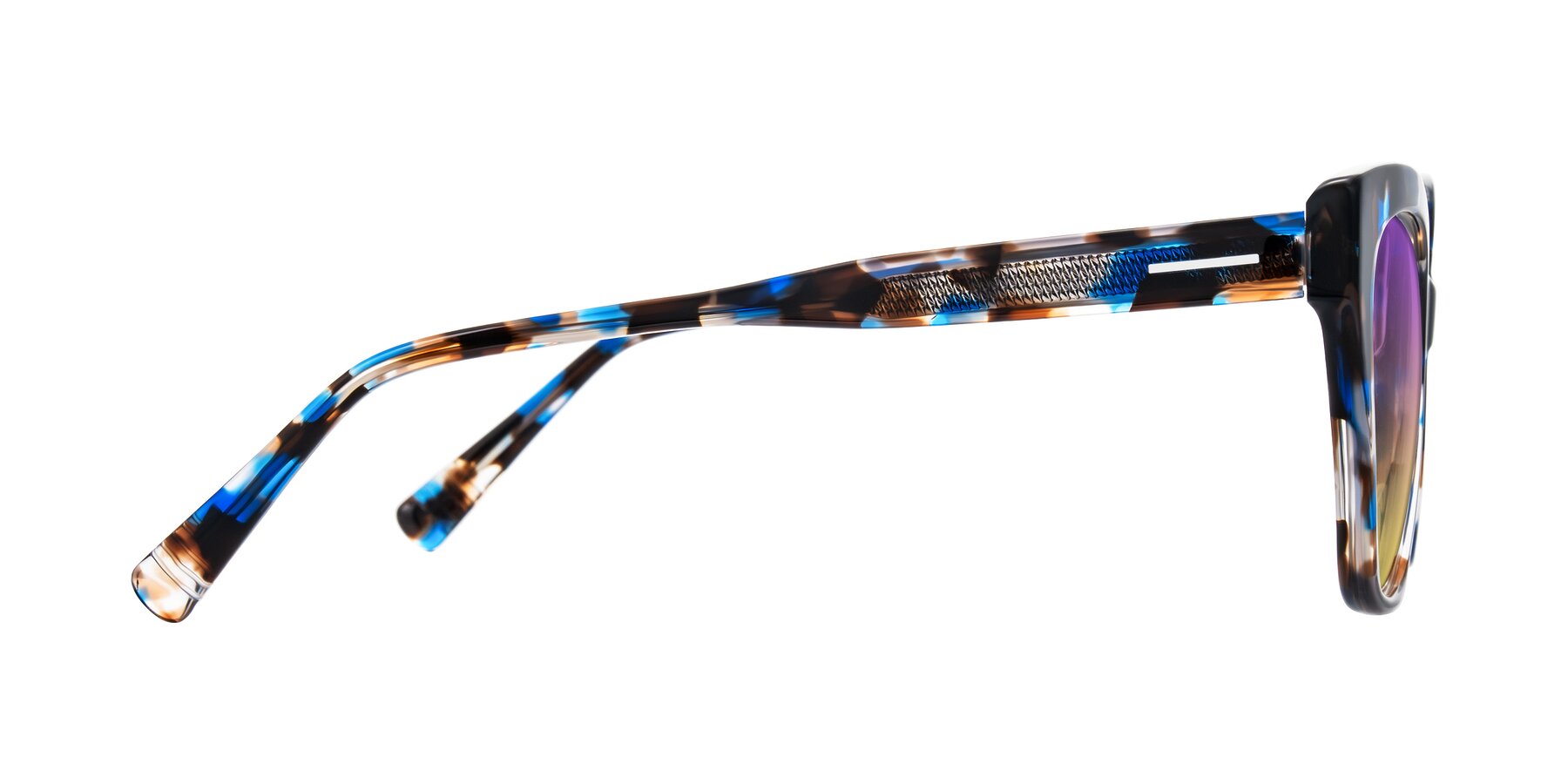 Side of Landecho in Blue Tortoise with Purple / Yellow Gradient Lenses