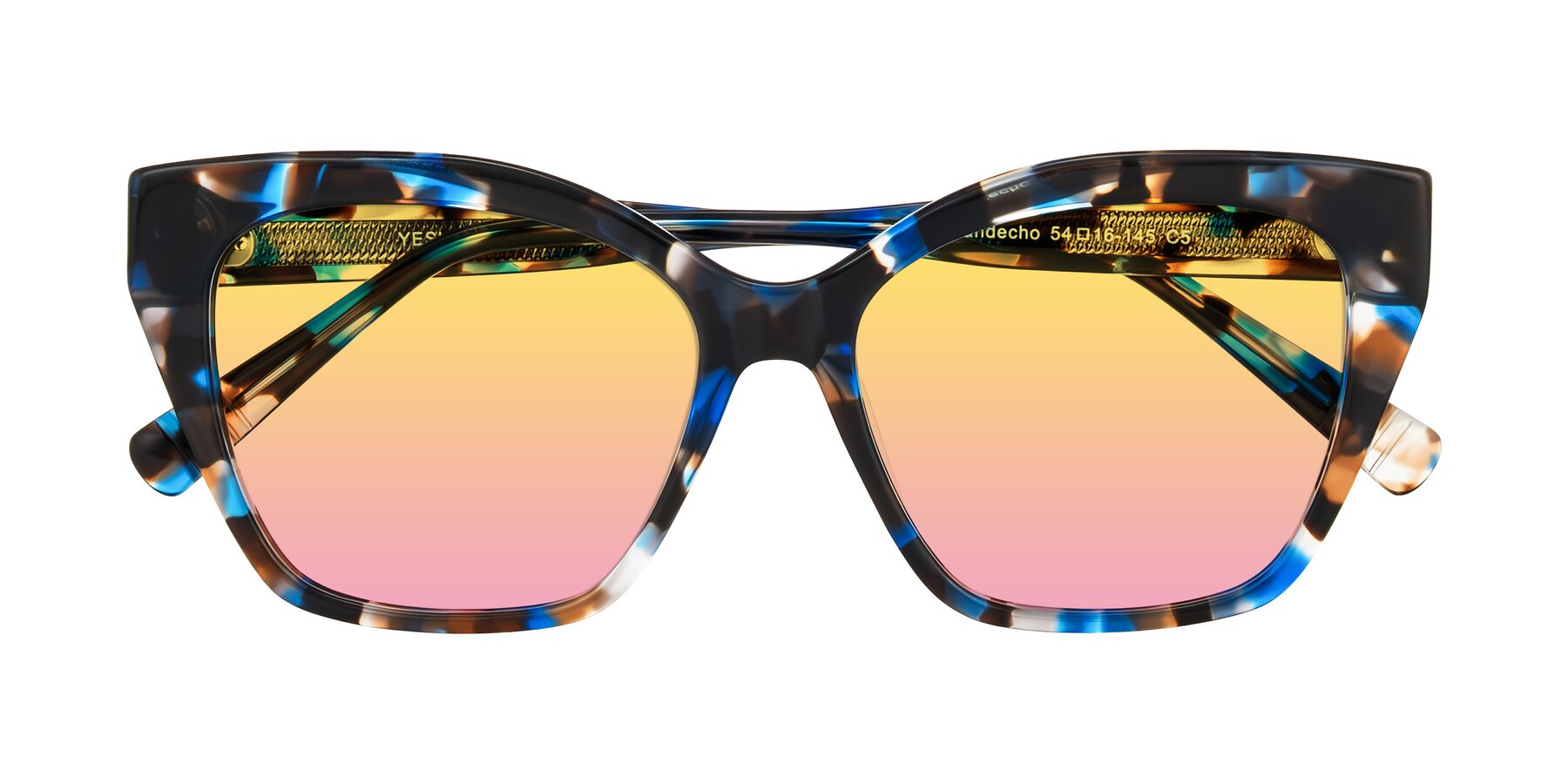 Folded Front of Landecho in Blue Tortoise with Yellow / Pink Gradient Lenses