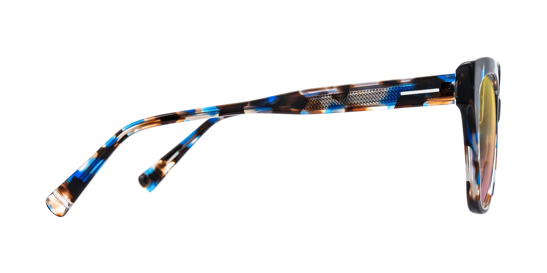 Side of Landecho in Blue Tortoise with Yellow / Pink Gradient Lenses