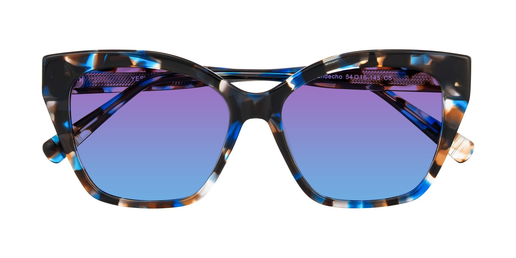 Folded Front of Landecho in Blue Tortoise with Purple / Blue Gradient Lenses
