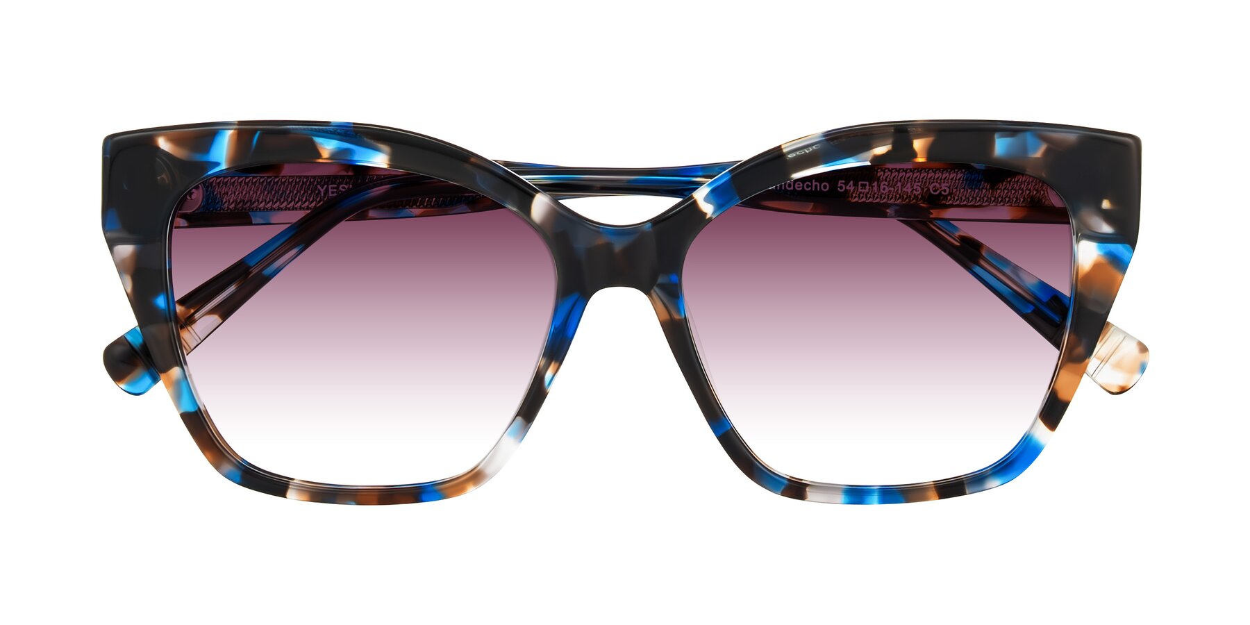 Folded Front of Landecho in Blue Tortoise with Wine Gradient Lenses