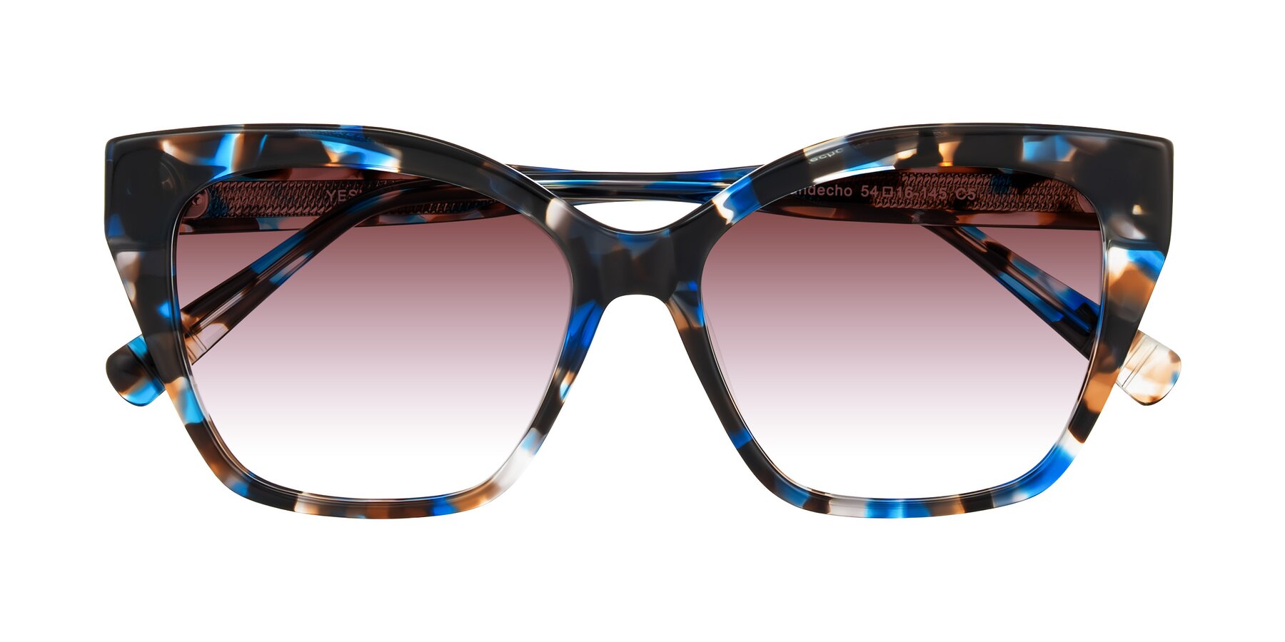 Folded Front of Landecho in Blue Tortoise with Garnet Gradient Lenses