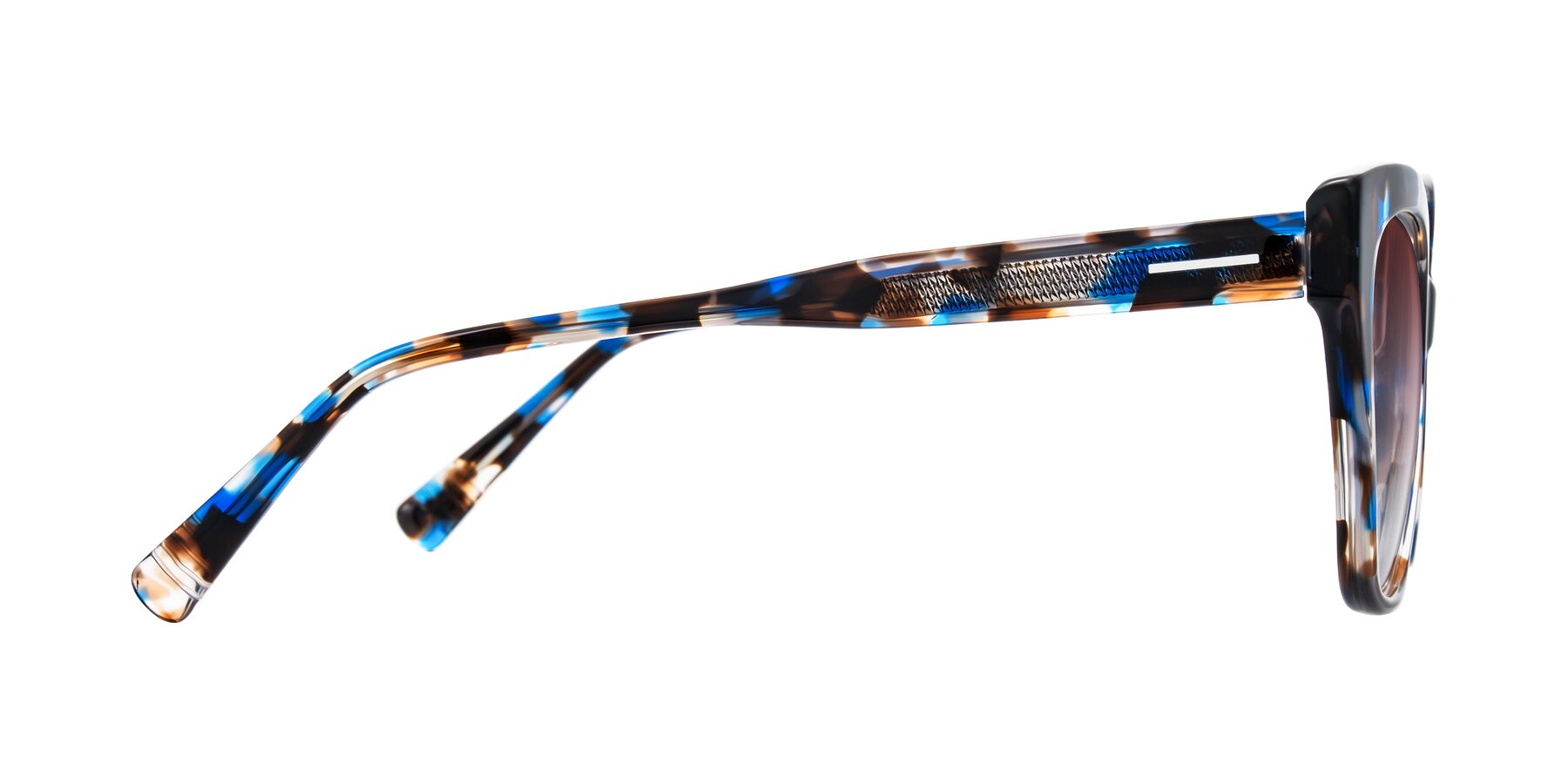 Side of Landecho in Blue Tortoise with Garnet Gradient Lenses