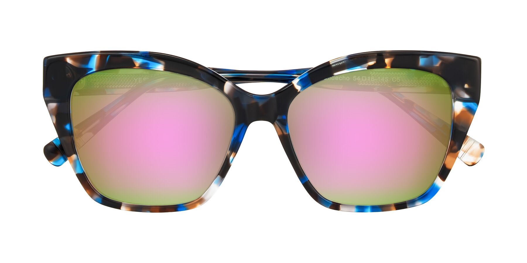 Folded Front of Landecho in Blue Tortoise with Pink Mirrored Lenses
