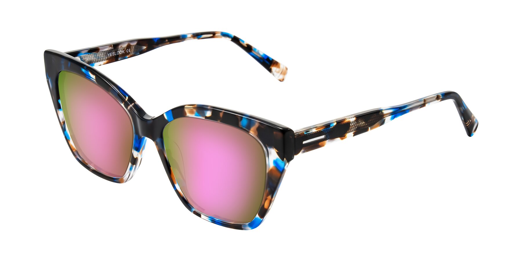 Angle of Landecho in Blue Tortoise with Pink Mirrored Lenses