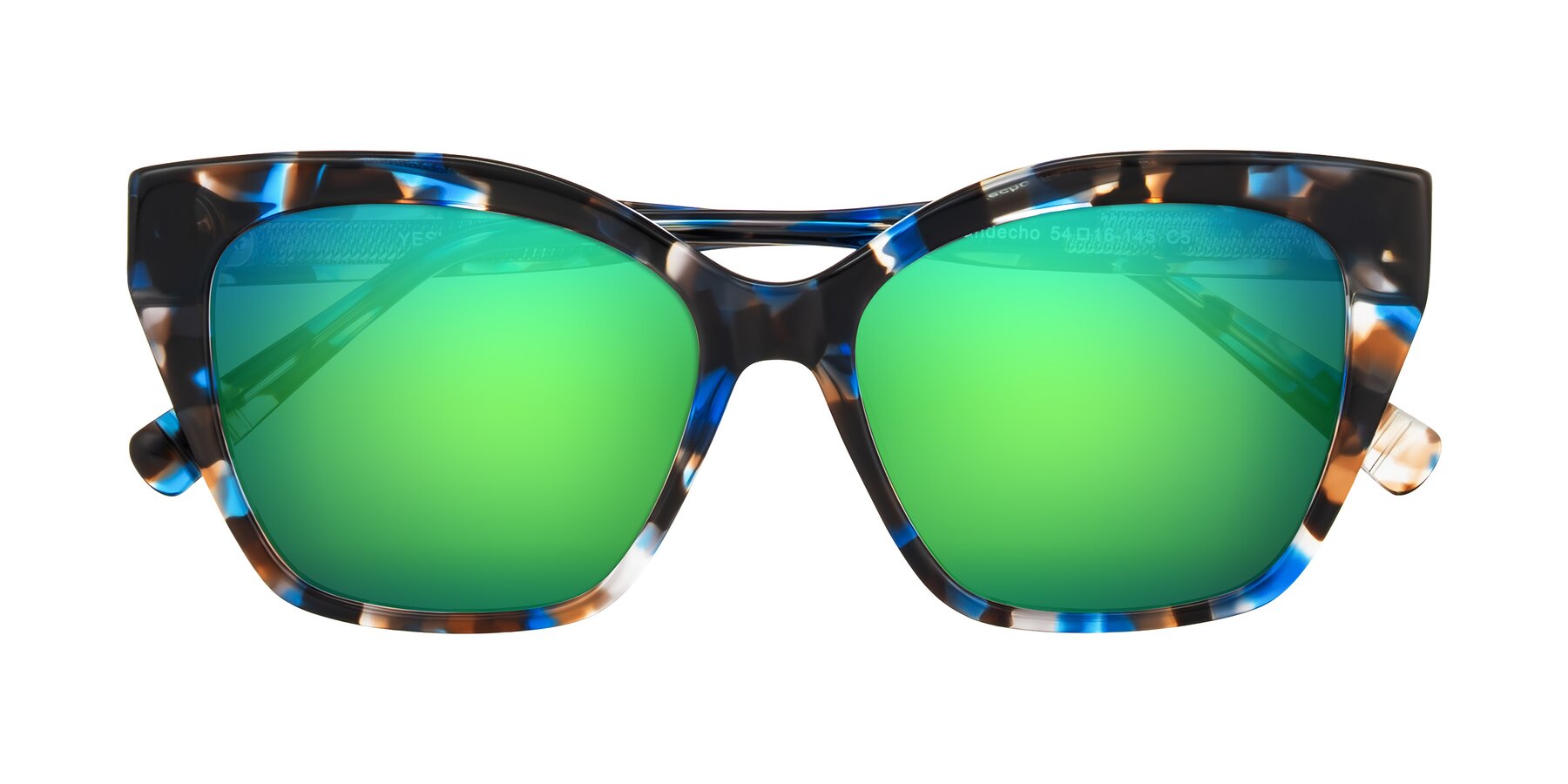 Folded Front of Landecho in Blue Tortoise with Green Mirrored Lenses