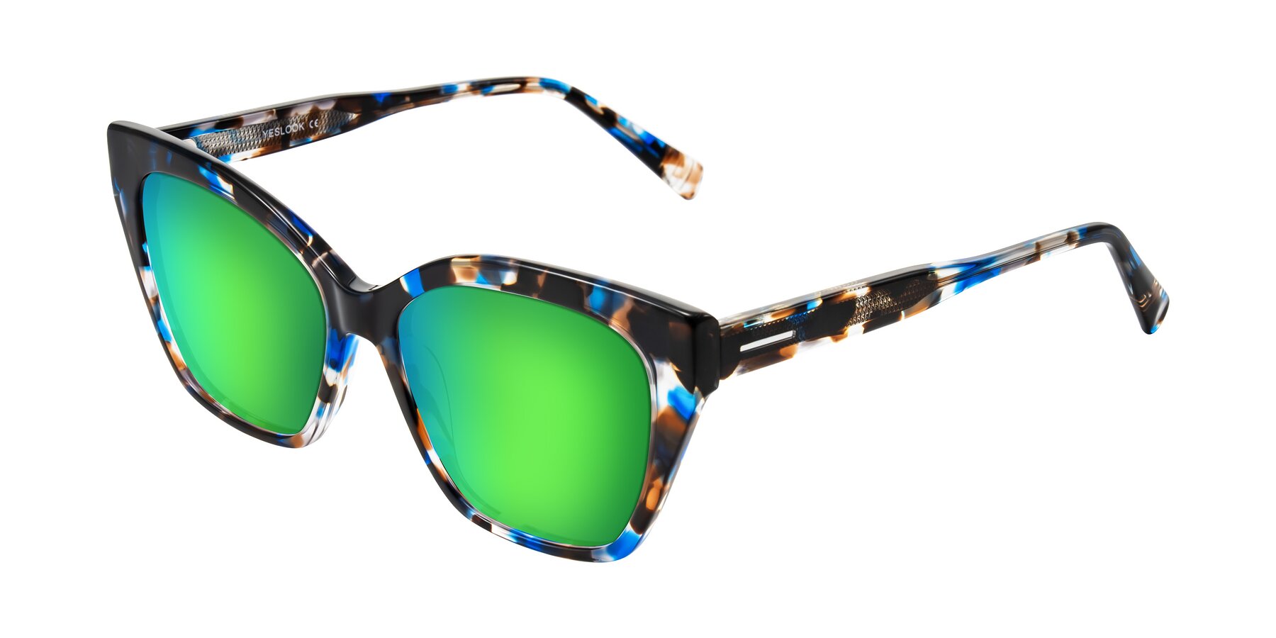 Angle of Landecho in Blue Tortoise with Green Mirrored Lenses