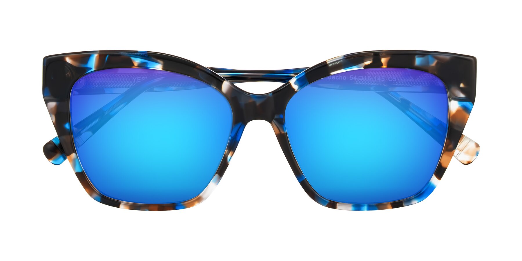 Folded Front of Landecho in Blue Tortoise with Blue Mirrored Lenses