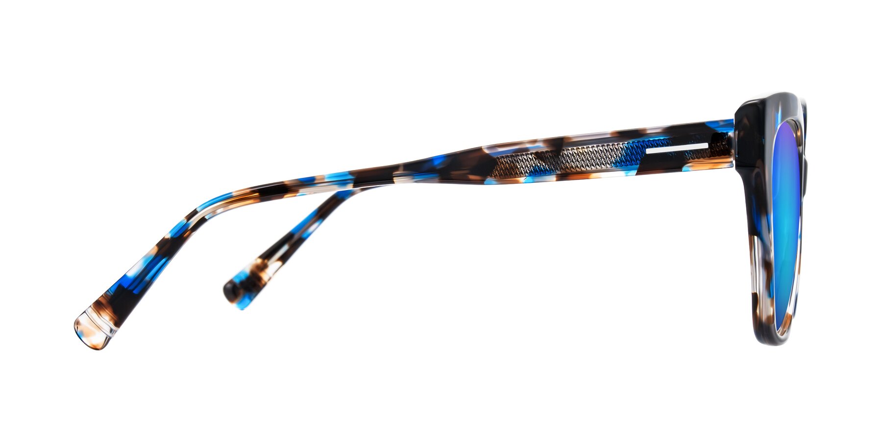 Side of Landecho in Blue Tortoise with Blue Mirrored Lenses