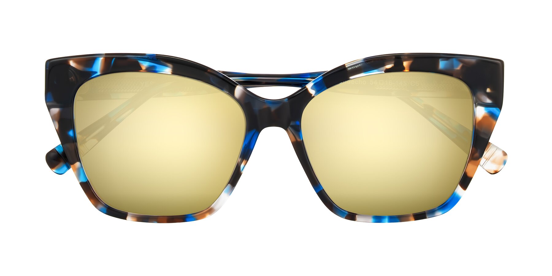 Folded Front of Landecho in Blue Tortoise with Gold Mirrored Lenses