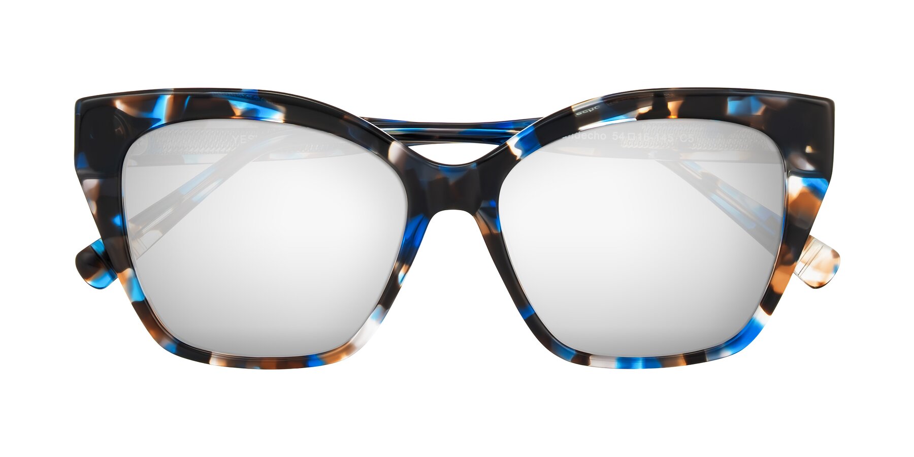 Folded Front of Landecho in Blue Tortoise with Silver Mirrored Lenses