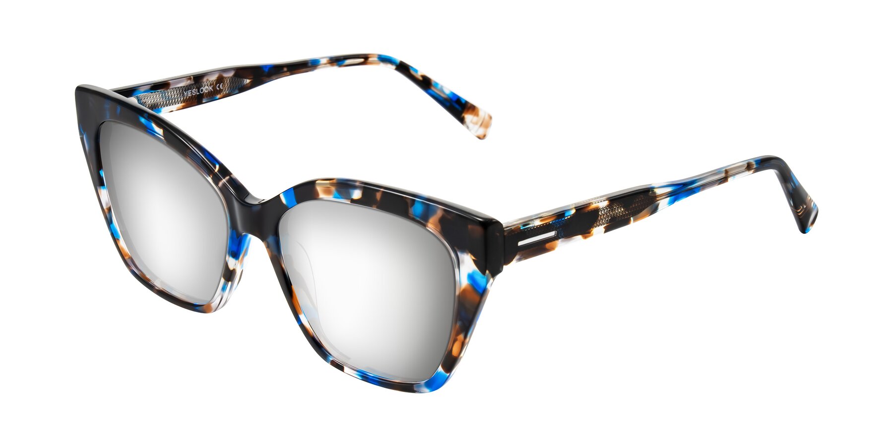 Angle of Landecho in Blue Tortoise with Silver Mirrored Lenses
