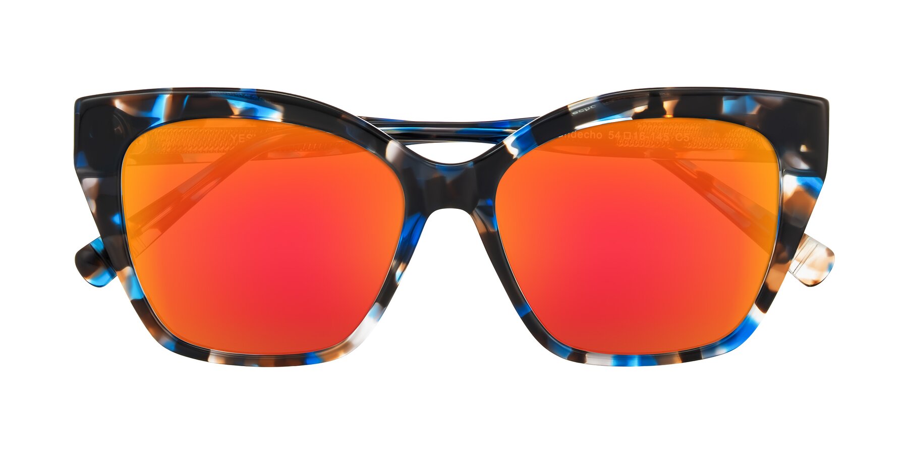 Folded Front of Landecho in Blue Tortoise with Red Gold Mirrored Lenses