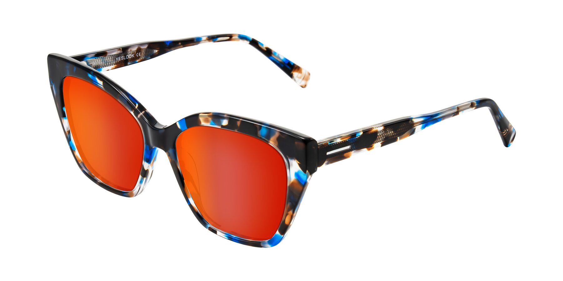 Angle of Landecho in Blue Tortoise with Red Gold Mirrored Lenses