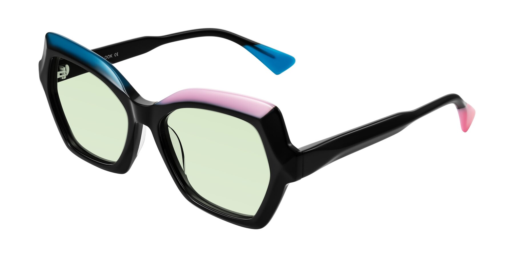 Angle of Elowen in Midnight Pop with Light Green Tinted Lenses