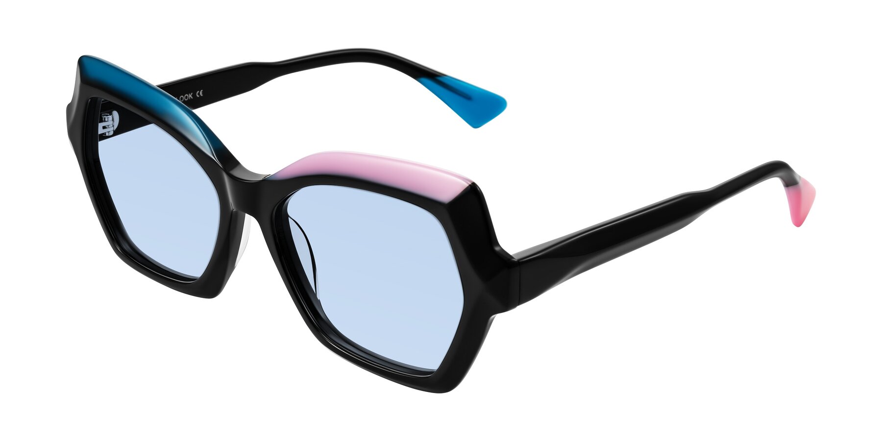 Angle of Elowen in Midnight Pop with Light Blue Tinted Lenses
