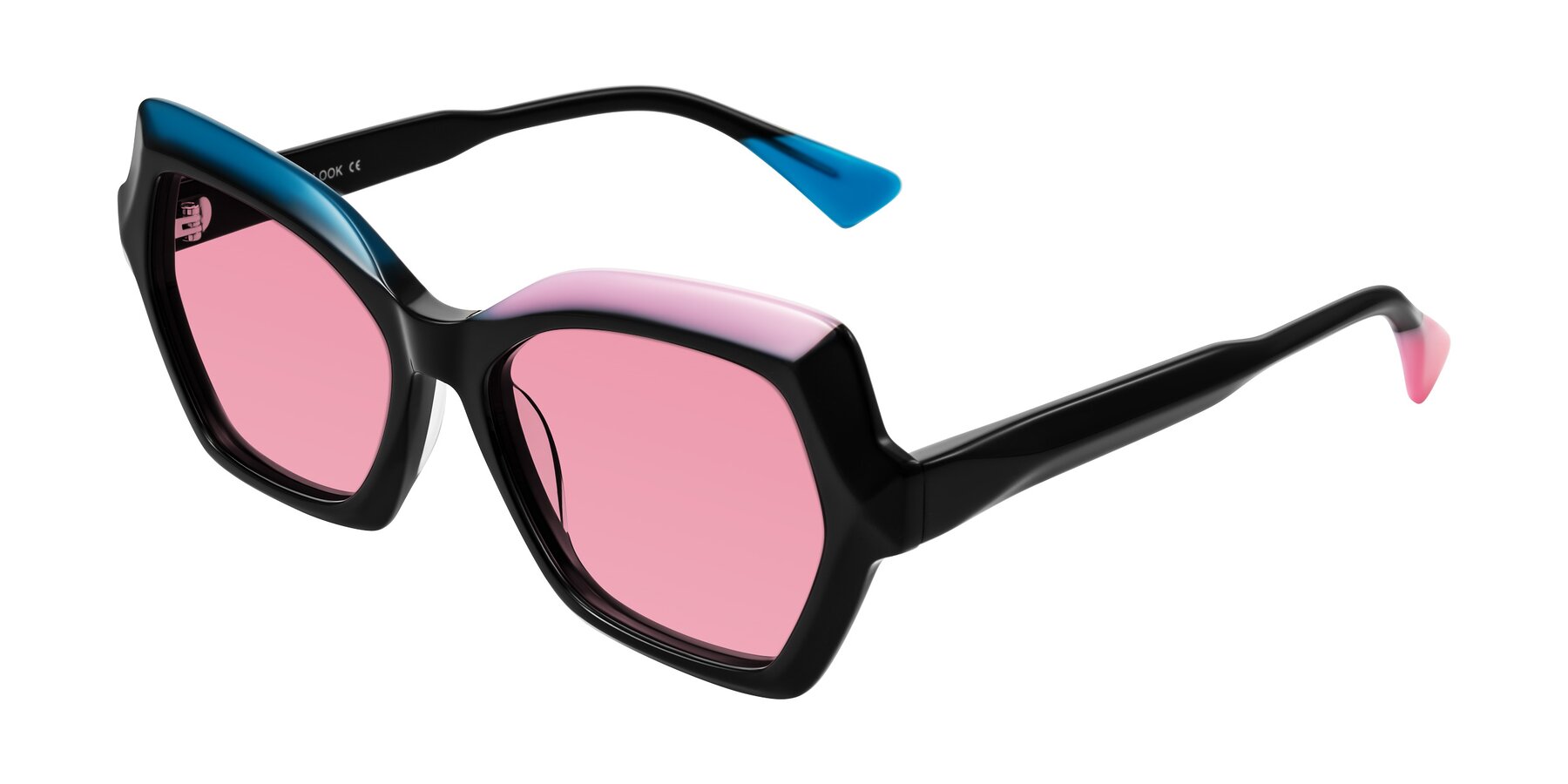 Angle of Elowen in Midnight Pop with Pink Tinted Lenses