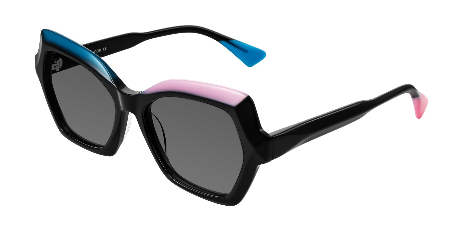 Angle of Elowen in Midnight Pop with Medium Gray Tinted Lenses
