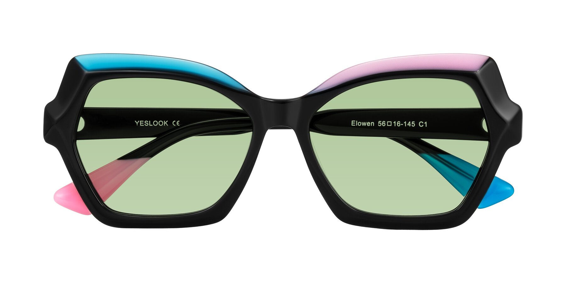 Folded Front of Elowen in Midnight Pop with Medium Green Tinted Lenses
