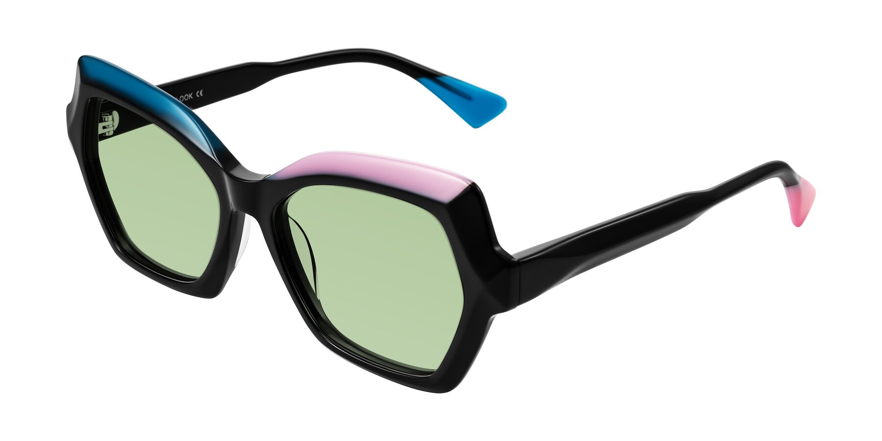 Angle of Elowen in Midnight Pop with Medium Green Tinted Lenses
