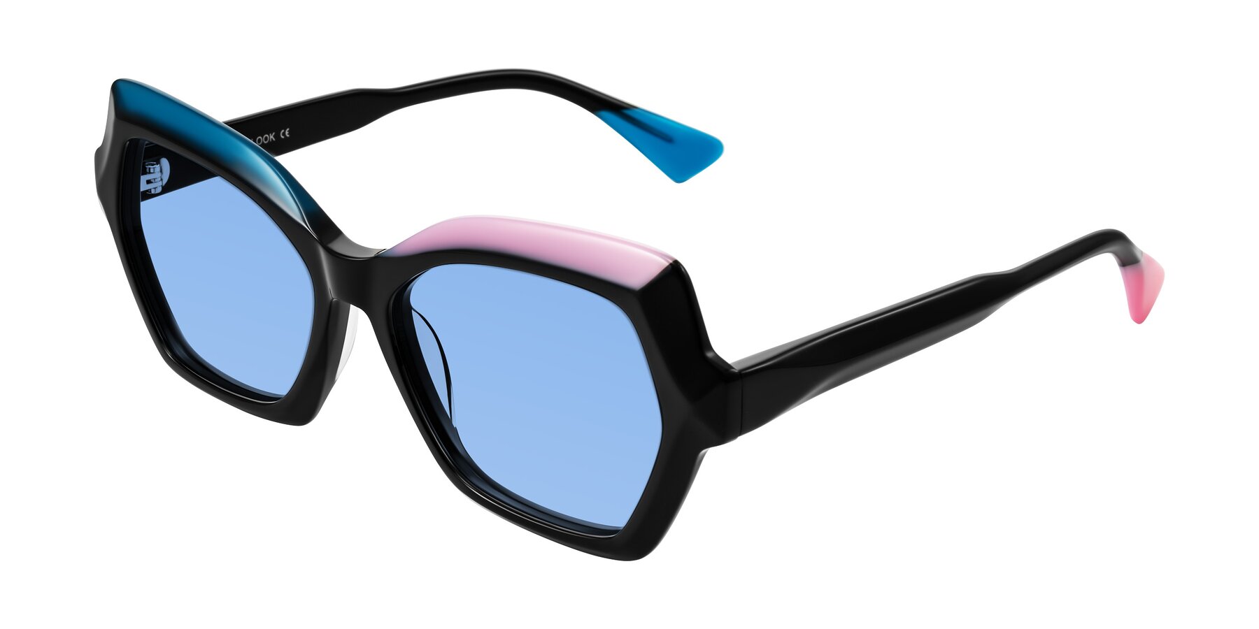 Angle of Elowen in Midnight Pop with Medium Blue Tinted Lenses