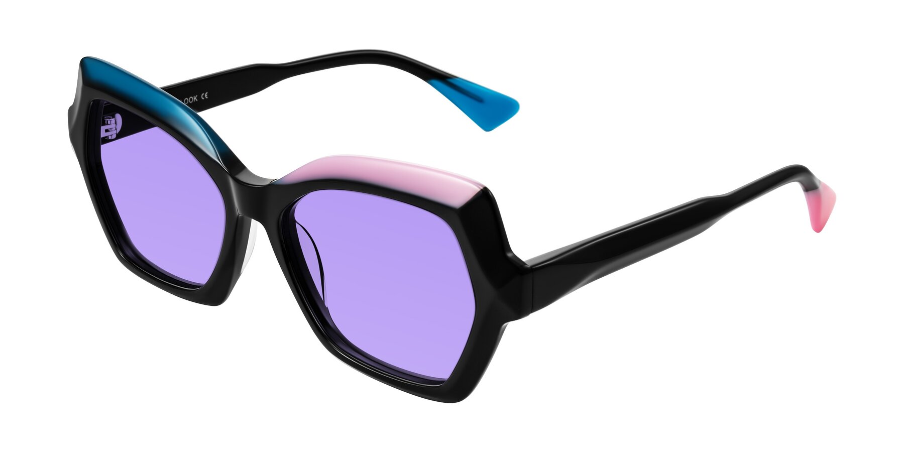 Angle of Elowen in Midnight Pop with Medium Purple Tinted Lenses